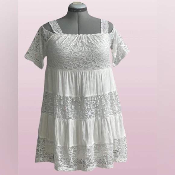 Topshop off-shoulder sundress with lace insets, Sz 4 - Picture 1 of 5